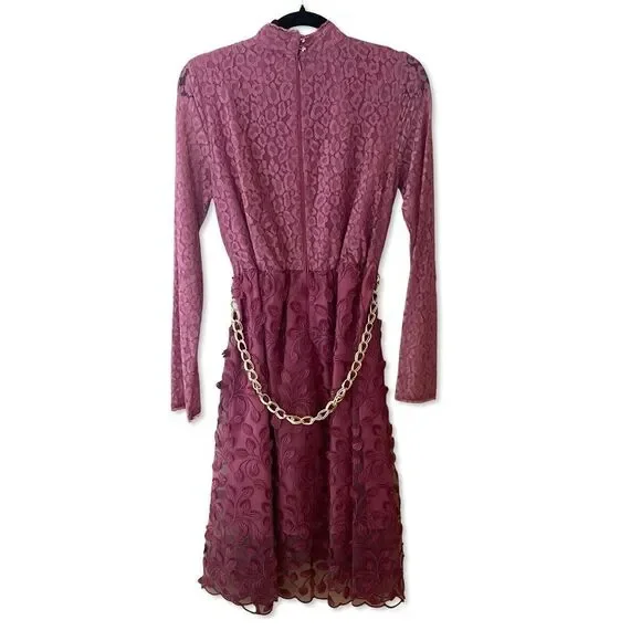 Just Cavalli Pink lace midi cocktail party dress chain belt NWT